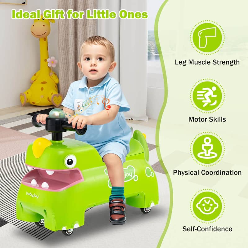 Babyjoy Ride on Toy Baby Dinosaur Sliding Car with4 Universal Casters - See Details