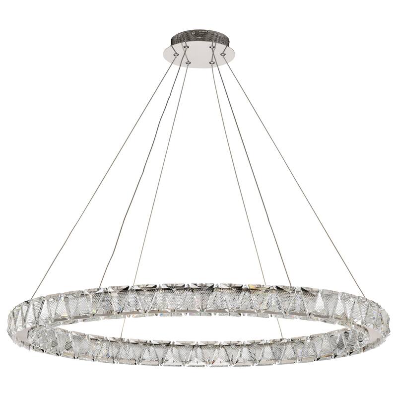 Asher LED 36 Inch Round Pendant Polished Nickel Finish K9 Crystal - Polished Nickel