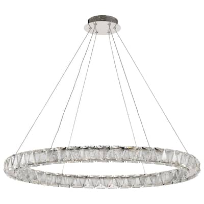 Asher LED 36 Inch Round Pendant Polished Nickel Finish K9 Crystal - Polished Nickel
