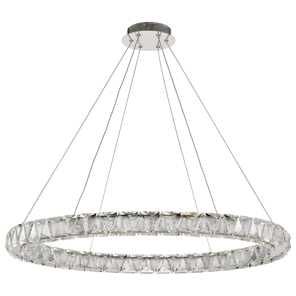 Asher LED 36 Inch Round Pendant Polished Nickel Finish K9 Crystal - Polished Nickel