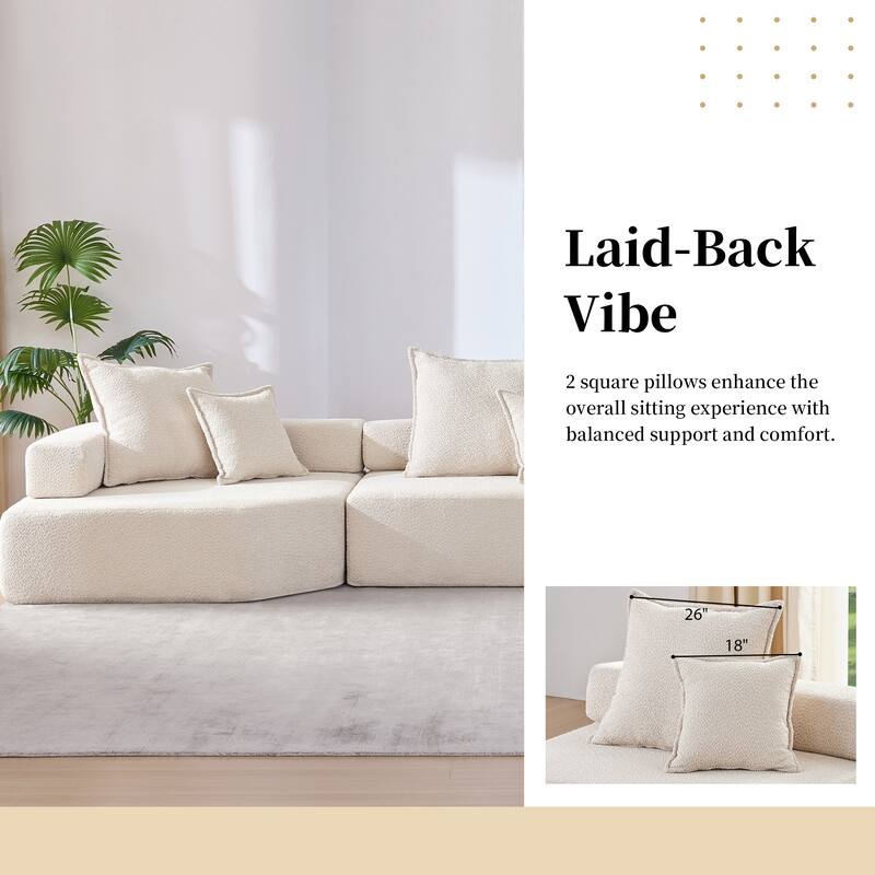 Beige Boucle 3 PC Oversized Modular Sofa, No Assembly, Free Combo, 156x58x24 inches, 161 lbs