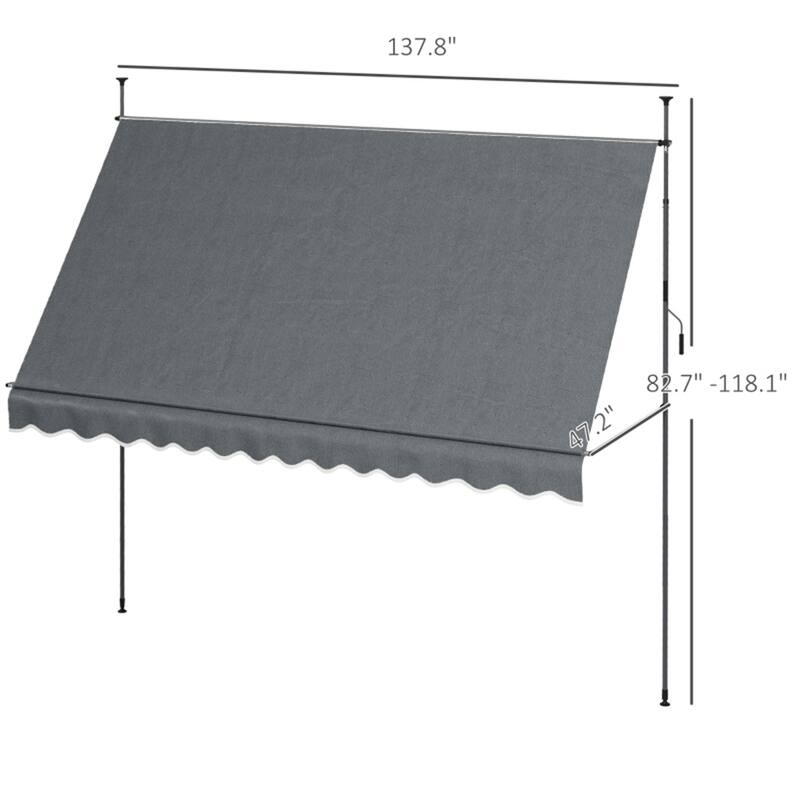 Dark Grey Aluminum Metal Patio Awning Adjustable Outdoor Sunshade - 137.75" W x 47.25" D