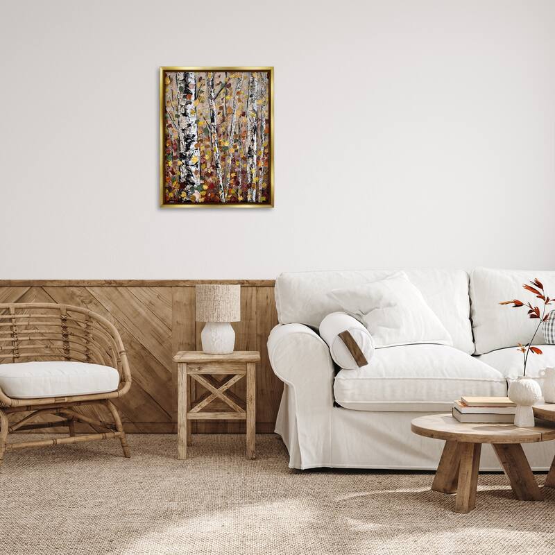 Stupell Autumn Birch Trees Abstract Leaves Framed Floater Canvas Wall Art by Jen Seeley