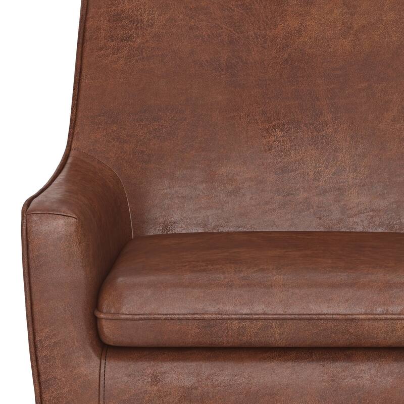 WYNDENHALL Warnock 31 inch Wide Contemporary Accent Chair in Distressed Saddle Brown Faux Leather