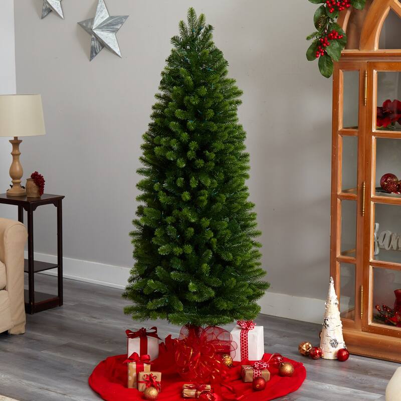 6ft. Slim Spruce Artificial Christmas Tree with 300 Warm White Multifunction LED Lights & 724 Branches - Holiday X-Mas Glow