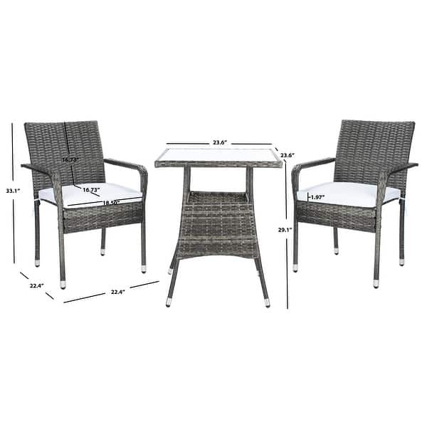 dimension image slide 1 of 4, SAFAVIEH Outdoor Laban 3-Piece Bistro Set