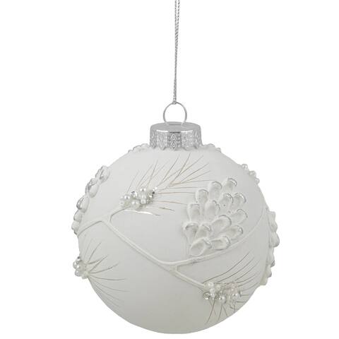 3.5" White and Silver Leaves Glass Onion Drop Christmas Ornament