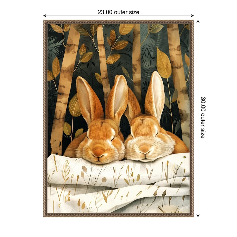 Sleepy Bunny Forest by Justyna Jaszke Framed Canvas Wall Art - 23 x 30 in