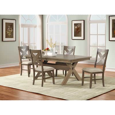 Roundhill Furniture Raven Wood 5-Piece Dining Set, Glazed Pine Brown