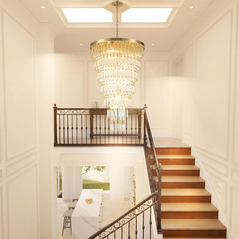 13-Light Glam Luxury Gold Large Glass Chandelier for Dining Room - 23.6 in. W x 118.1 in. H
