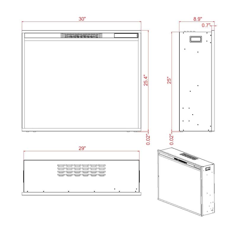 Modern Black Wall-mounted Electric Timer Fireplace with Remote