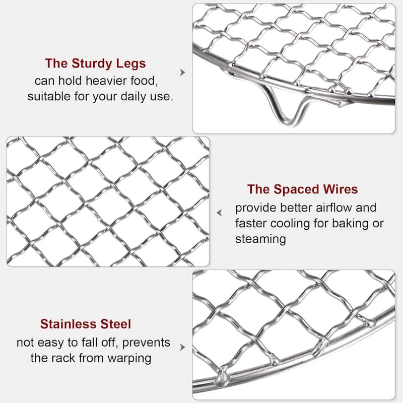 Round Cooking Rack 7.5-inch Stainless Steel Cross Wire Barbecue Grill with Legs