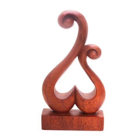 Handmade Lover'S Bloom Wood Sculpture (Indonesia) - 11.75" H x 6" W x 2" D