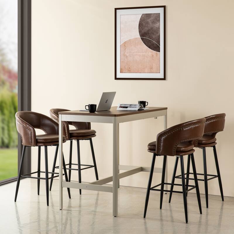 Glitzhome Set of 2 Mid-Century Modern 40.5"H Faux Leather Bar Stools with Nailhead Trim - Set of 4 - Brown