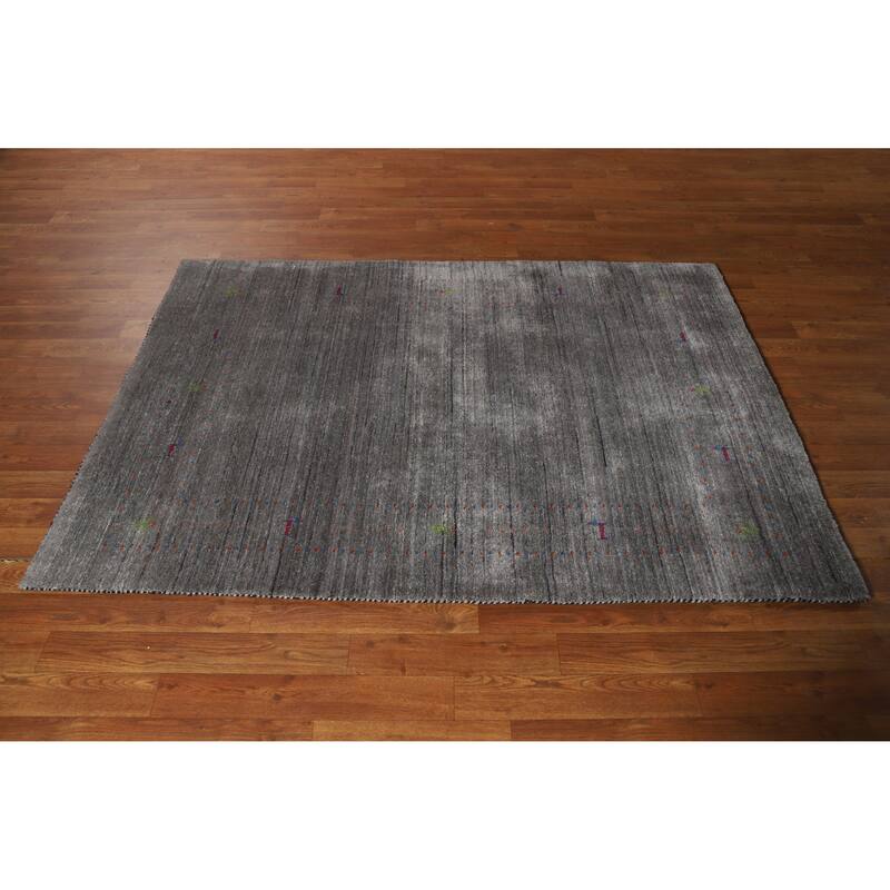 Hand Knotted Oriental 100% Wool Carpet Tribal Tribal Greys & Charcoal Gabbeh Area Rug - 5' 9'' X 4' 1''