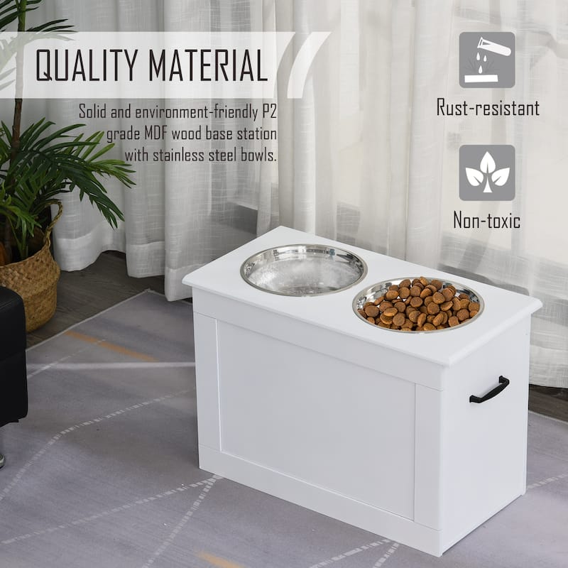 PawHut Dog Feeding Station with 2 Stainless Steel Bowls for Large Dogs - 23.5"L x 11.75"W x 16.25"H