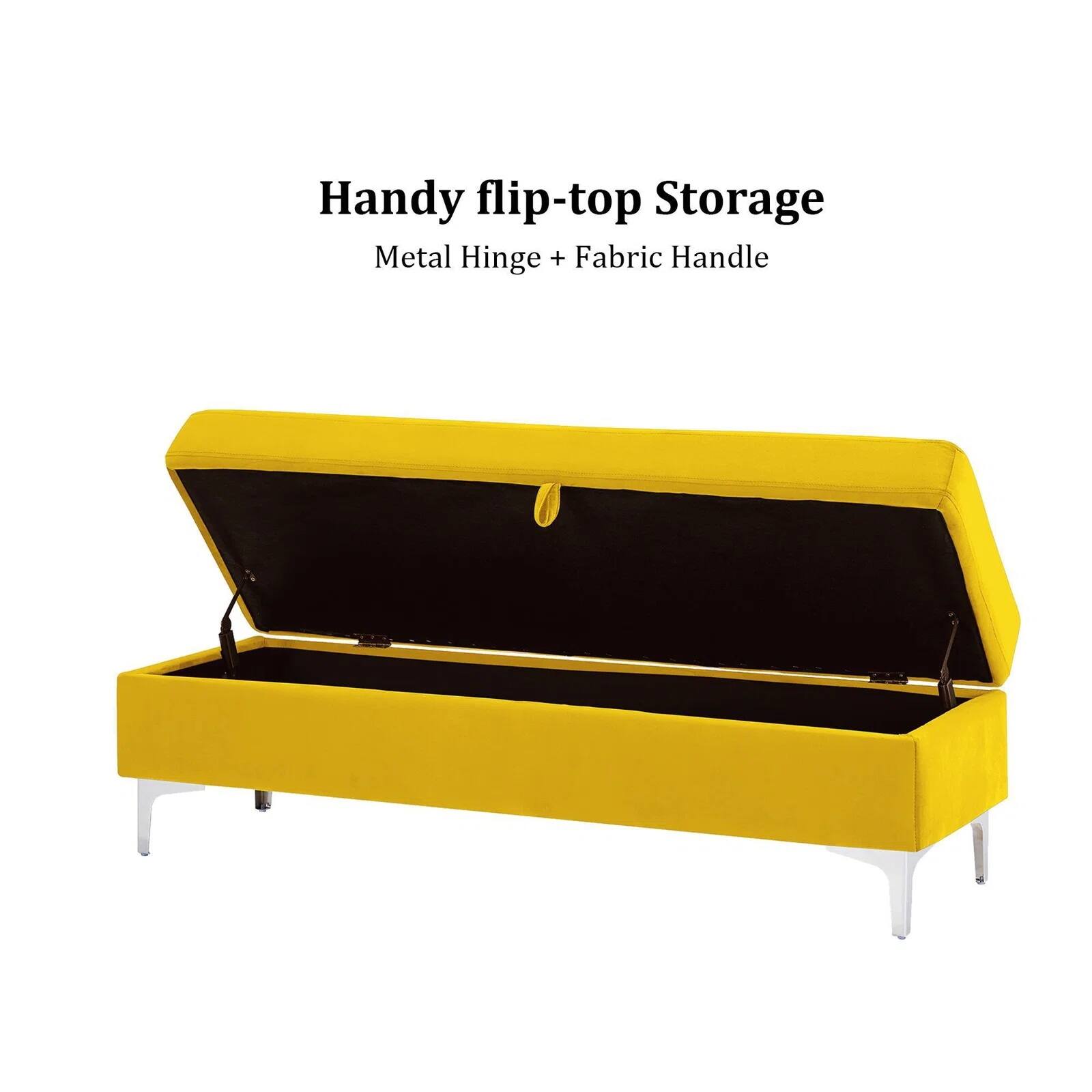 FlipTop Storage Bench, Tufted Velvet Fabric Ottoman Storage Bench for