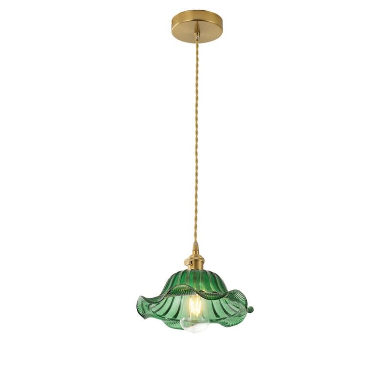 Modern 1-Light Pendant with Green Glass Shade and Brass Finish