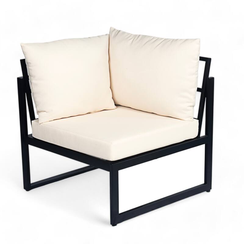 Outdoor Sectional Sofa Set with Ottoman and Coffee Table, L-shape Recliner Couch with Chaise Lounge, Acacia Wood Sofa Set