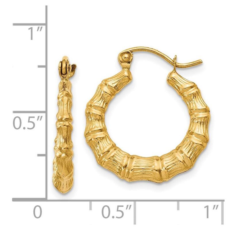 Curata 14k Yellow Gold Small Polished Bamboo Design Hoop Earrings 13x3mm
