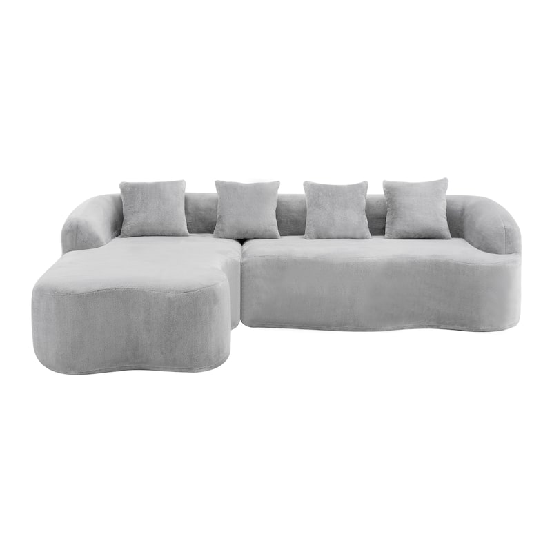 Full Compression L-Shape Sectional Sofa With Curved Chaise, Beige Modular Chenille Couch,High-Density