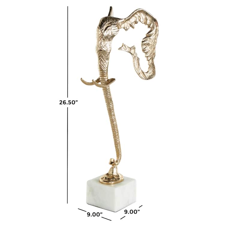 Aluminum Metal Elephant Tall Cutout Silhouette Sculpture with Marble Base - Gold - Roche River Decor - 9"W x 9"L x 27"H