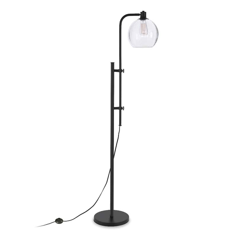 68” Modern Steel Floor Lamp with Frosted Glass Globe Shade and Foot Switch Plug-In Reading Light - 68”H x 18”W x 11”D