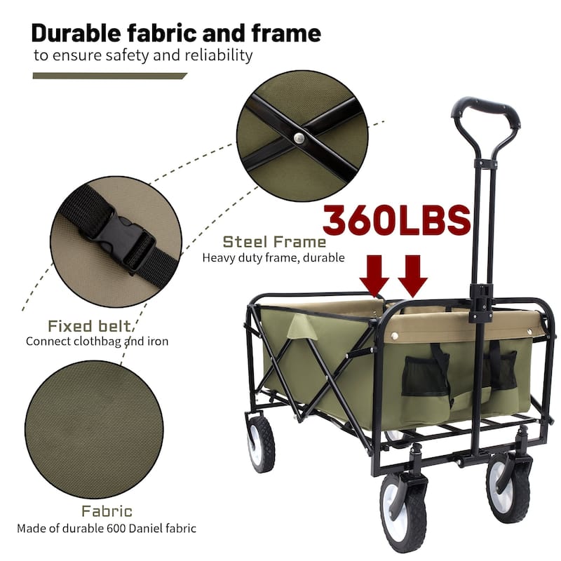 Collapsible Foldable Wagon Cart with Strapping System & 360 lb Capacity