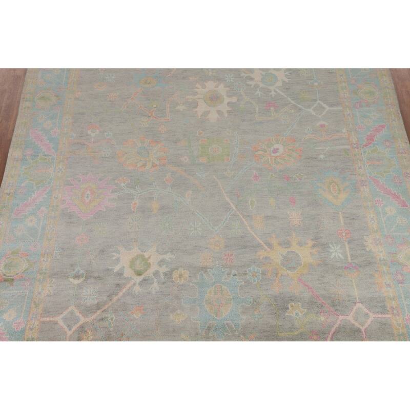 Grey Floral Oushak Indian Area Rug Handmade Wool Carpet - 8'8"x 12'6"