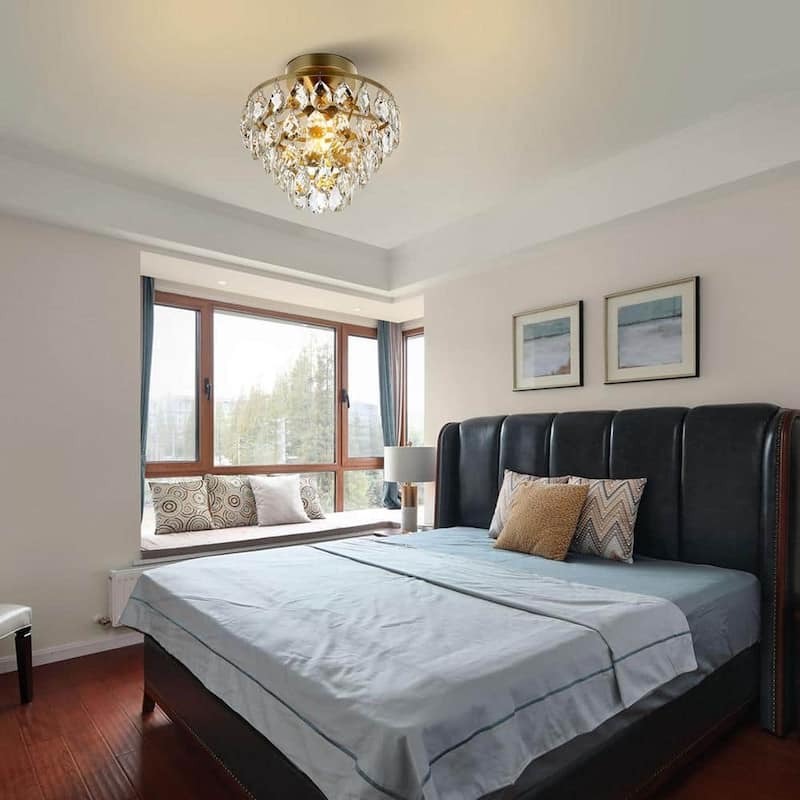 WINGBO Small Crystal Ceiling Light Fixture Mini Semi Flush Mount...