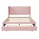 preview thumbnail 3 of 26, Queen Size Lozenge Pattern Storage Bed Velvet Upholstered Platform Bed with Wingback Headboard / Footside Drawer / 10 Slats
