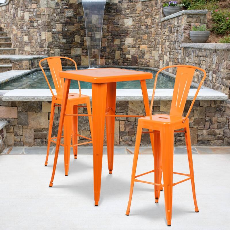 4 Pack 30" High Metal Indoor-Outdoor Barstool with Back - Kitchen Furniture - Orange