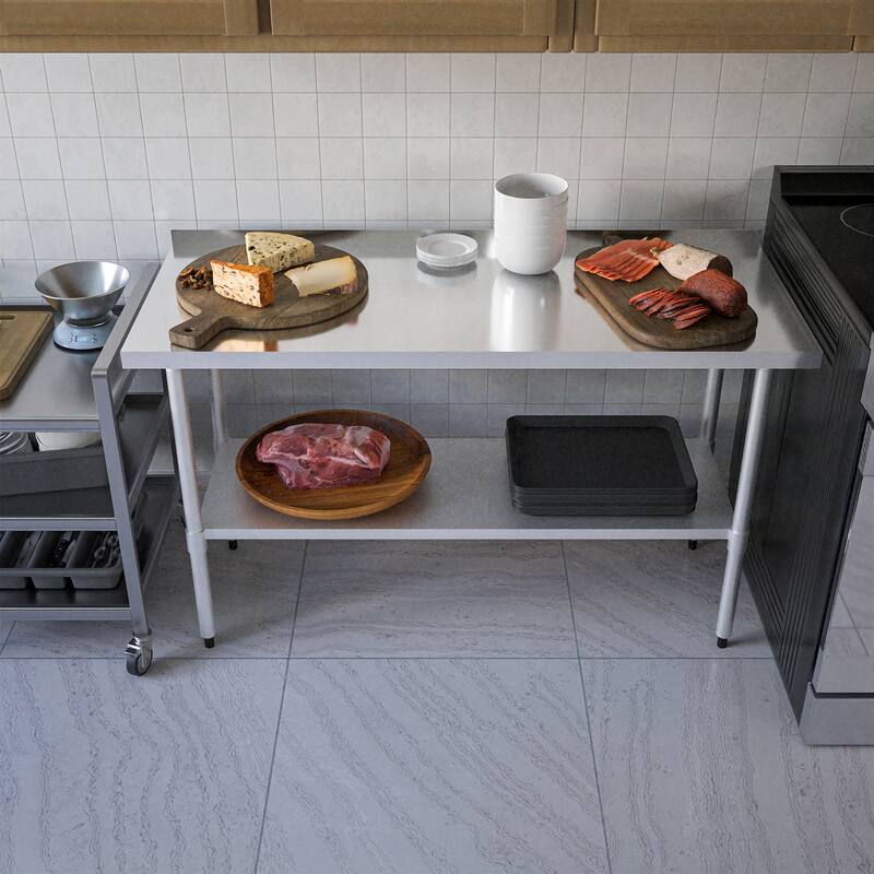 Profeeshaw Stainless Steel Work Table with Backsplash & Adjustable Shelf for Commercial Use - 48"L x 30"W x 37"H