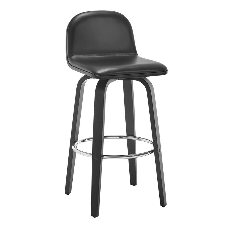 Faux Leather Upholstered Swivel Counter/ Bar Stools with Wood Frame - Single - Black - Bar Height