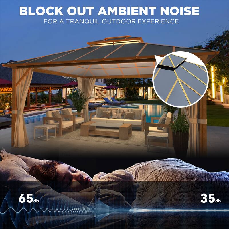 Aluminum Hardtop Gazebo for Patio, Outdoor Waterproof Pavilion with Netting and Curtains, Weather-Resistant Canopy for Backyard.