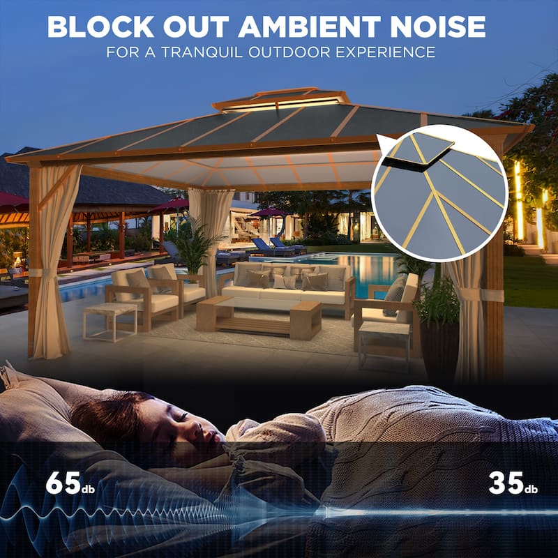 EROMMY Hardtop Gazebo, Waterproof Aluminum Pavilion with Netting & Curtains for Patio, Garden