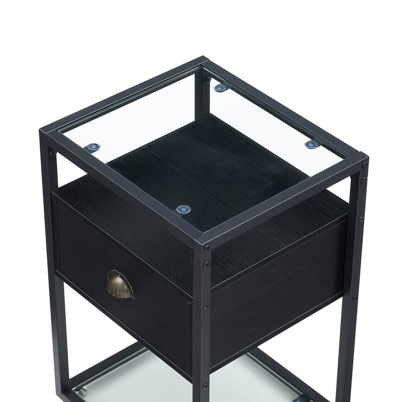 Nightstands for Small Spaces, Modern End Tables with Glass Top, Side Tables with Drawers