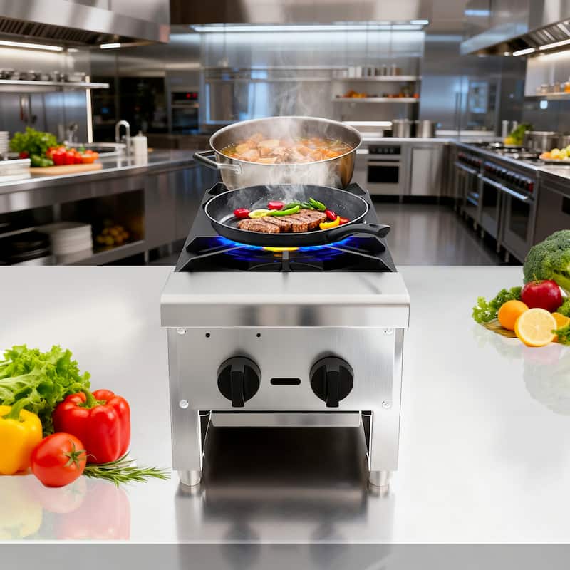 Gas Stove with 2 Burners,Propane Countertop Cooking Stove Range,StainlessSteel Gas Hot Plate,Cooking Equipment,56,000BTU