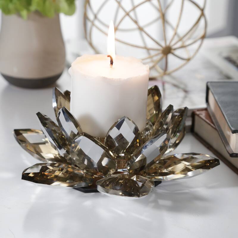 Iridescent Glass Crystal Lotus Votive Candle Holder