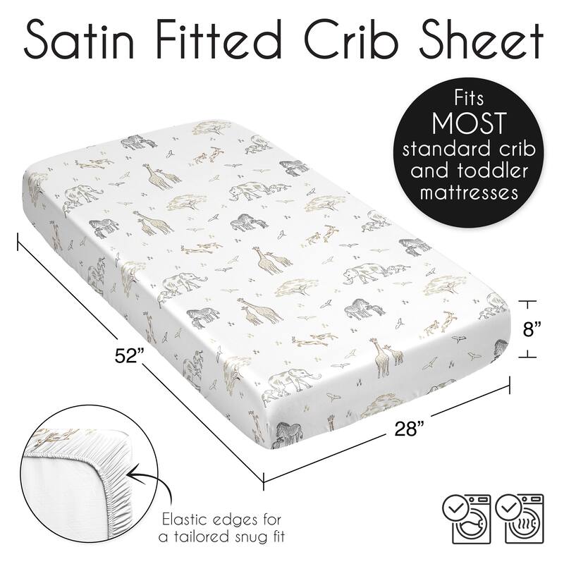 Sweet Jojo Designs Jungle Safari Animals Boy Girl Gender Neutral Satin Fitted Crib Sheet Taupe Elephants Giraffe Wildlife Zebra