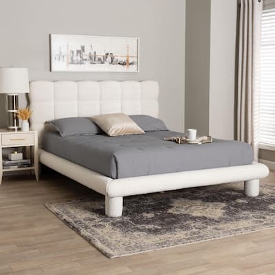 Ralayna Modern Luxe Ivory Boucle Fabric Queen Size Bed