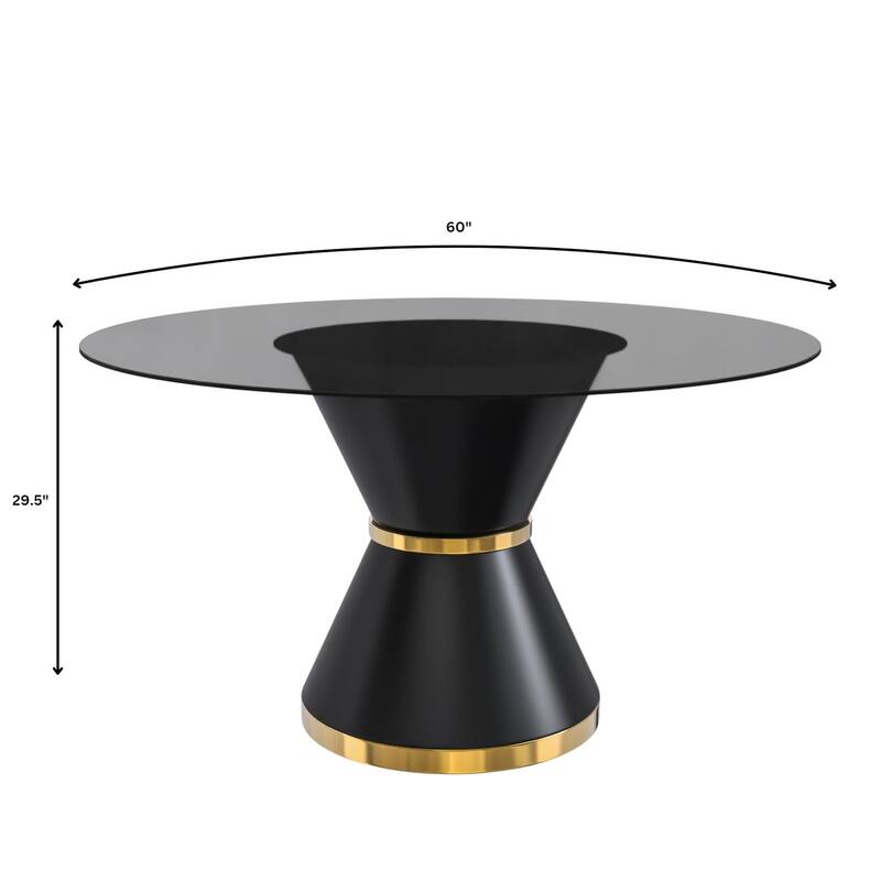 Qorvus Dining Table with 60" Top and Black/Gold Pedestal Base