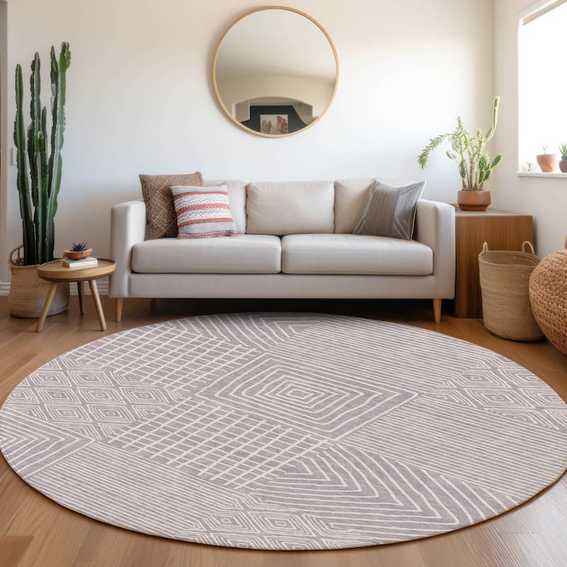 Machine Washable Indoor/ Outdoor Modern Mosaic Chantille Rug - Lavender - 8' x 8'