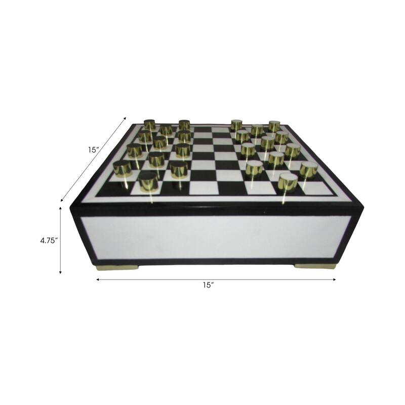 Resin Modern Checkerboard Game with Built-In Storage Drawer - 5" White - 15" x 15" x 4.75"