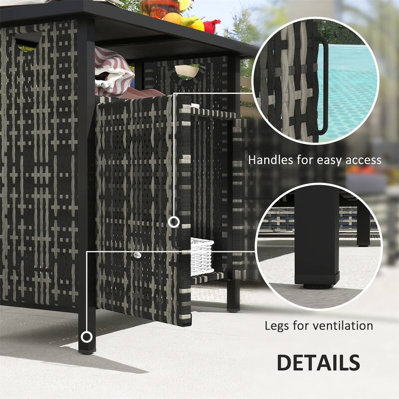 PE Rattan Outdoor Storage Cabinet with Steel Frame and Shelf - 35.4" W x 19.7" D x 35.4" H