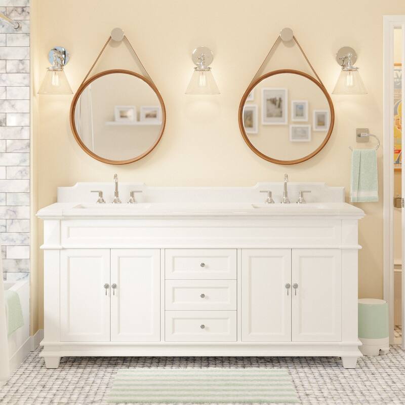 KitchenBathCollection Elizabeth 72" Double Bathroom Vanity with Quartz Top - White