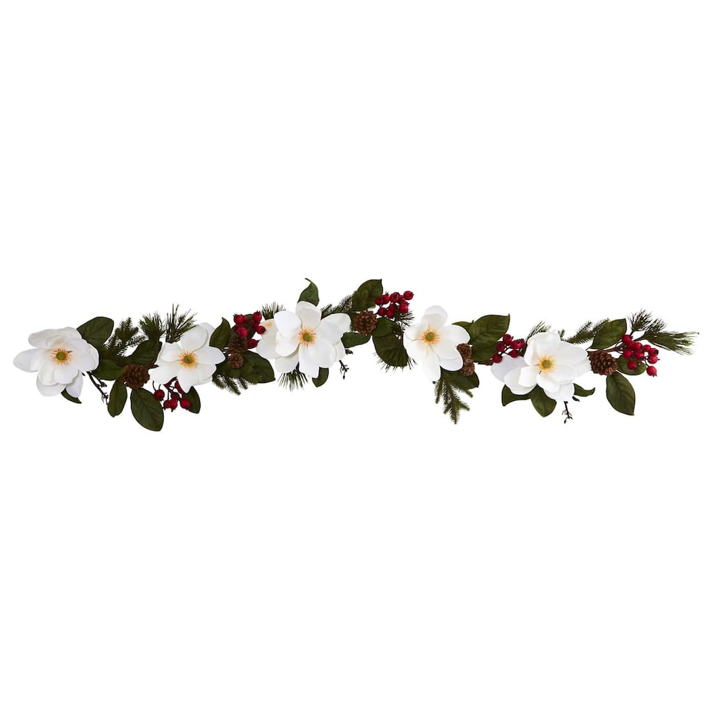 Artificial Garland 6Ft Magnolia Pine Berry Decor Home Holiday Decor - 72