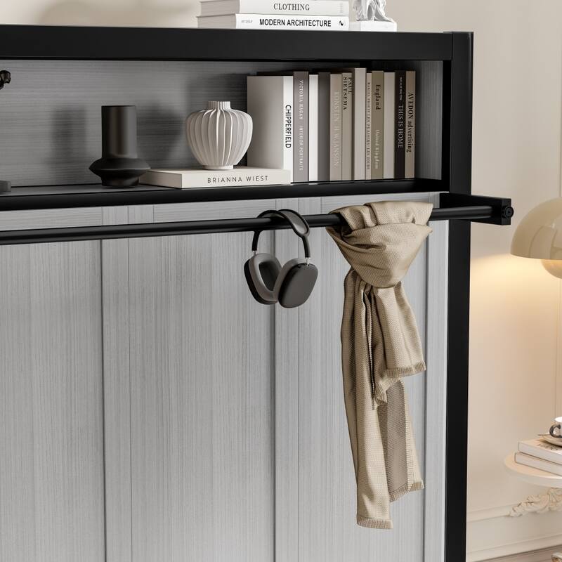 Metal Twin Size Murphy Bed with Shelves,Foldable and Space-saving Design