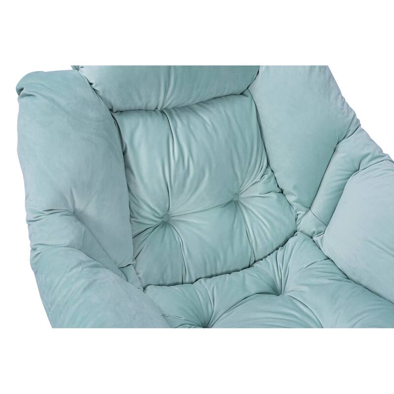 Modern Cotton Fabric Accent Lazy Chair with Armrests and a Side Pocket: with Ottoman, with Footrest.