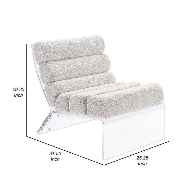 Reta Armless Accent Chair, Modern Ivory Boucle Channel Tuft, Clear Acrylic